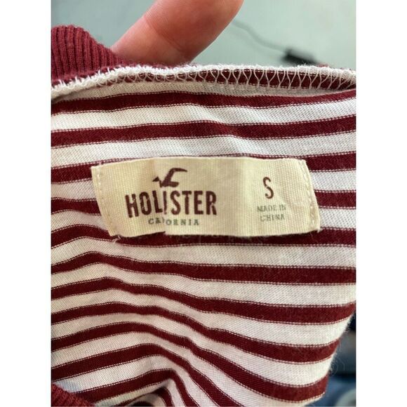 Hollister Red/White Stripe Long Sleeve Shoe Lace Collar Ladies Size Small - Picture 4 of 6